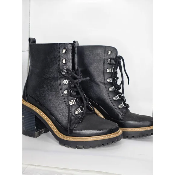 A New Day Women's Black Heeled Boots Size 8 with Beige Trim - Picture 4 of 8